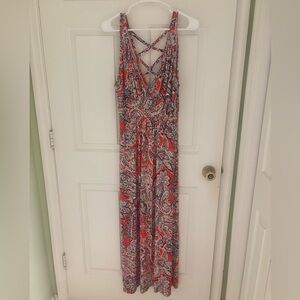 Orange Paisley Crisscross Back Maxi Dress